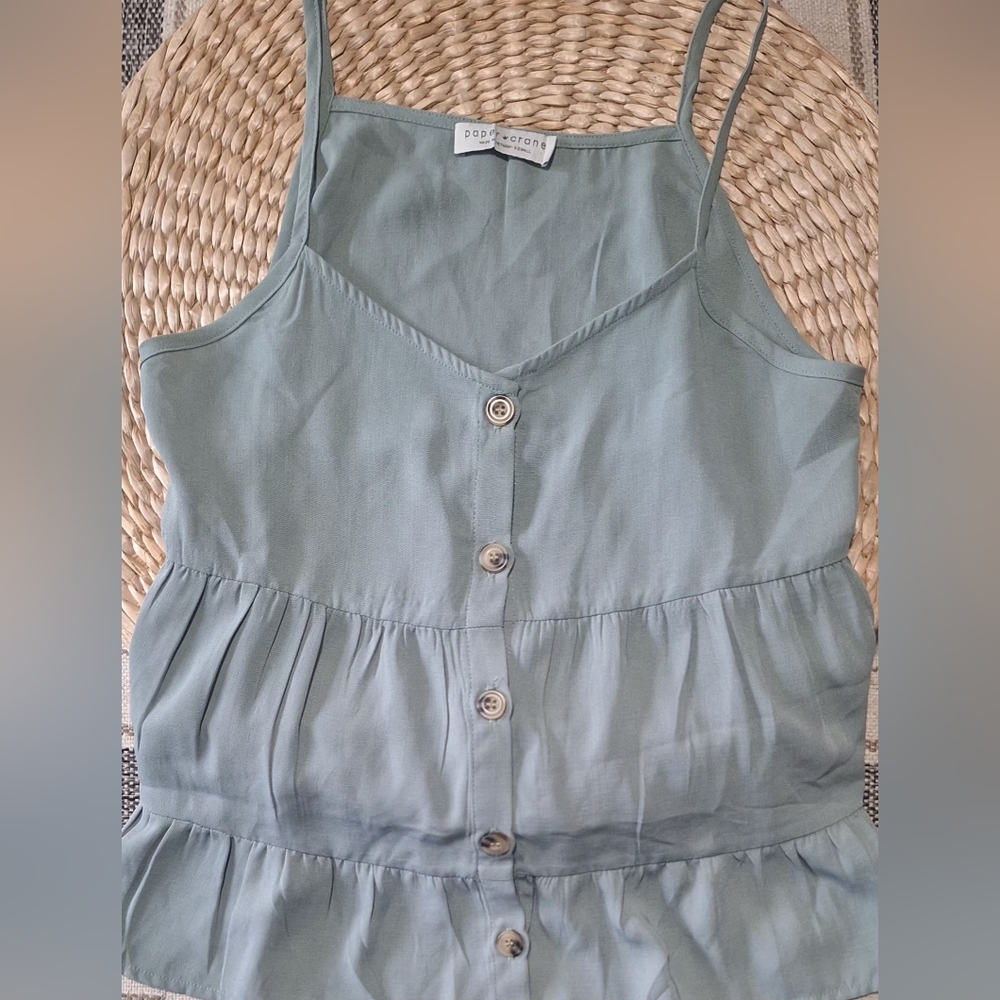 Paper Crane Sage Green Button-Down Top Xs Flowy Boho